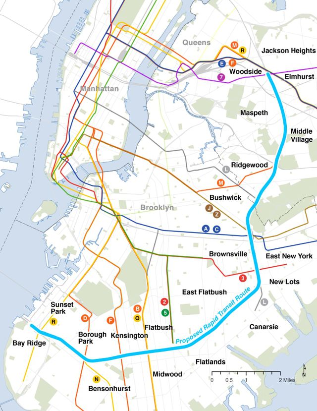 The route of the InterBorough Express in Brooklyn and Queens